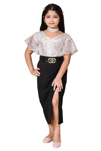 SPAMitude - Girls Premium Sequin Fabric Bodycon Dress | Sequin Cotton Fancy Maxi Dress| Fashion Sleeve Cotton Dress for Birthday Girl (in, Age, 10 Years, 11 Years, Regular, White)