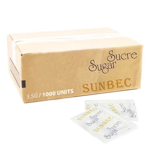 SUNBEC Individual Sugar Packets, 1000 Count (3.5kg) – Single Serve Sugar Packets for Coffee and Bulk Use, 100% Pure Cane Sugar