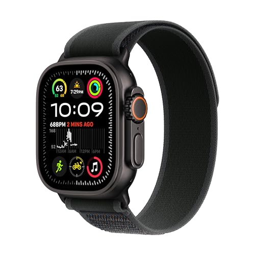Apple Watch Ultra 2 [GPS + Cellular 49mm] Smartwatch, Sport Watch with Black Titanium Case with Black Trail Loop - S/M. Fitness Tracker, Precision GPS, Action Button, Carbon Neutral