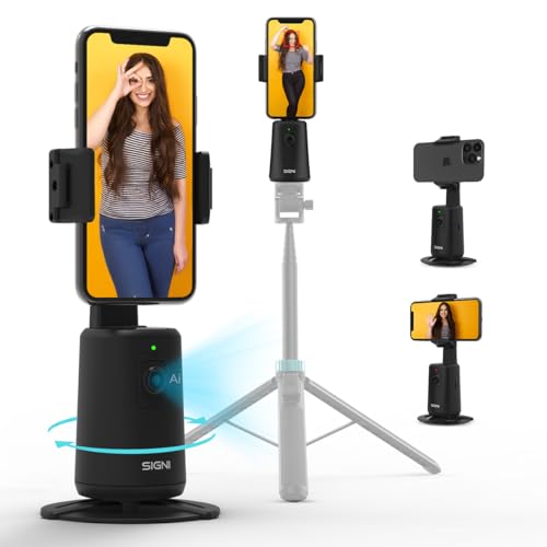 SKYVIK SIGNI Smart AI Auto Face Tracking Stand with Mobile Holder/Auto 360° Phone Rotation/for Video Reels Vlogging/No App Needed/Start & Stop Gesture Control/Tracker for All Smartphones