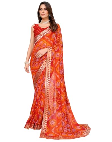 Yashika Women's Woven Latest Georgette Saree with Lace and Blouse Material (AZ-YS-P1-AACHAL-KORAM-Parent_Red)