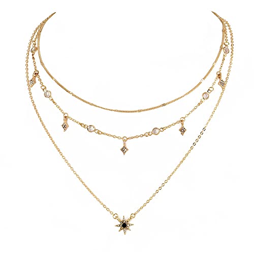 PULABO Boho Layered Golden Plated Choker Necklace Jewelry Star Pendant Necklace for Women Popular