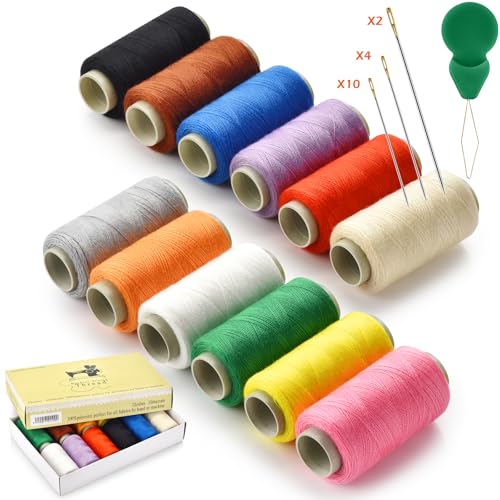 12 Color Sewing Thread Kit - 350 Yards Per Spool, Prewound Bobbins, Polyester Thread With Needle Threader and Needle Kit for Hand & Machine, DIY and Home