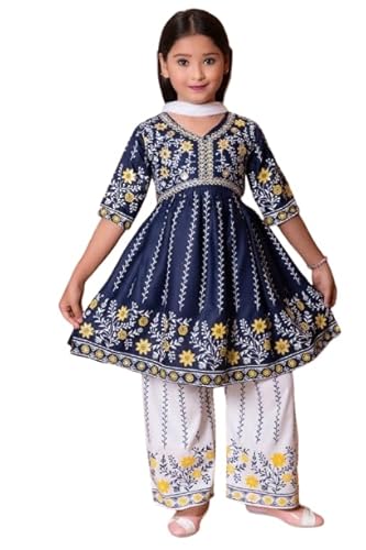 NEW JON Girls Kurti and Palazzo Set With Dupatta Ethnic Wear for Girls Colour Blue Suitable for 11 Years-12 Years