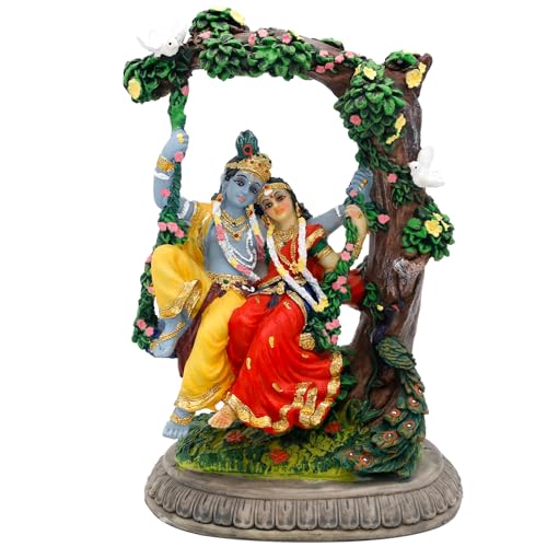 Radha Krishna Statue on Swing – Hindu God Idol Statue India Murti Item Home Office Temple Mandir Shrine Altar Pooja Decor Wedding Diwali Puja Gifts for Indian Friends Relative
