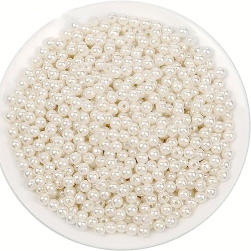 INDIKONB Round Pearl Moti Beads | Offwhite Beige Acrylic Plastic Faux Pearl Beads | White Beads for Craft, DIY Jewelry & Accessories | Perfect for Mala Making & Rakhi Making (Off White-6mm)