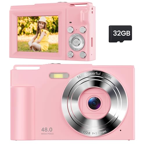 Digital Camera for Kids: Pink Camera for Teens - Christmas Birthday Gifts for Girls 8-10 - 16X Zoom Shoot Camera for Ages 8-13 - Compact Camera for 6 7 8 9 10 Years Old- Toys for Kid Children Toddler
