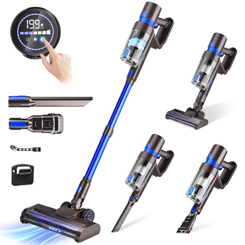 KCLASO Cordless Vacuum Cleaner, 550W 45KPA Longlasting Vacuum Cleaners for Home, Stick Vacuum with LED Touch Screen & Rechargeable 2500 mAh Battery, Handheld Vacuum for Pet Hair/Carpet/Floor
