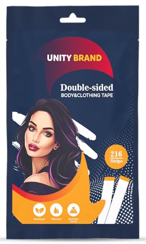 UB Unity Brand 216 Strips Double Sided Tape for Fashion, Clothing and Body Tape | All Day Strength Invisible Dress Tape for women | Gentle to stick on Skin and clothes | Transparent (216 Strips)