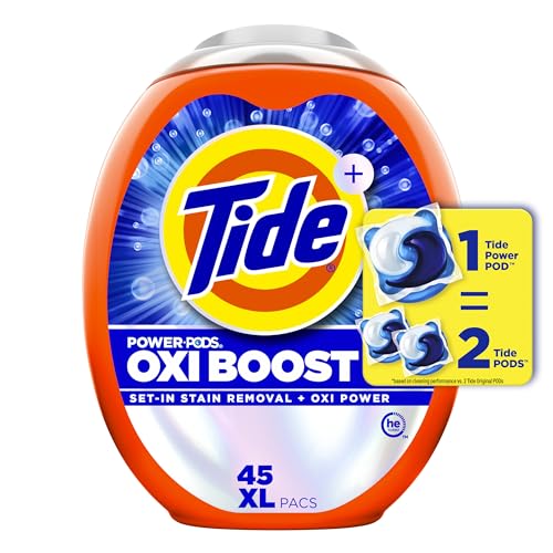 Tide Oxi Boost Power PODS Laundry Detergent Pods, 45 Count, Stain Remover Plus Oxi Power