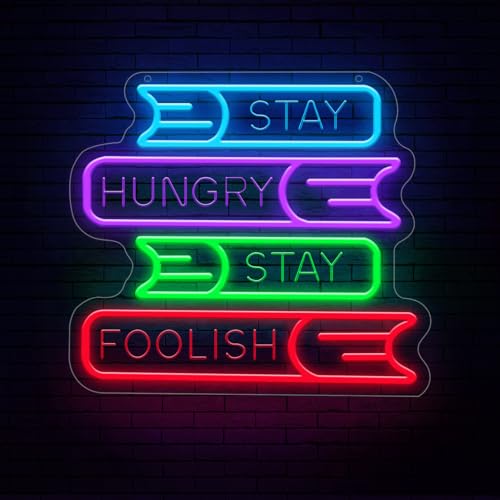 Lumoonosity Stay Hungry, Stay Foolish Book Neon Sign - Read Book Neon Sign for Classroom, Study Room, Dorm Room, Library - Classroom Light with On/Off Switch for Students, Teachers, Book Lovers