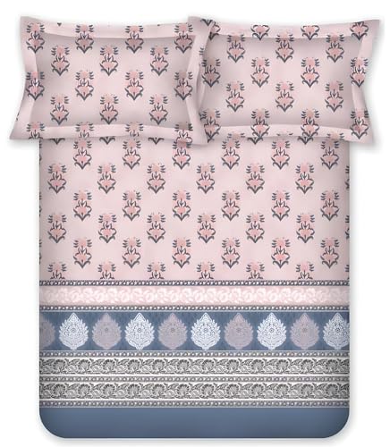 Bombay Dyeing King Size Bedsheet 210 TC Cotton Premium Bedsheet & 2 Pillow Covers - King Size - 274 X 274 Cms - Fade Less Colors - Pink
