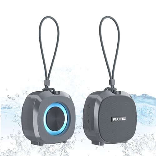 PEICHENG Speaker, Small Portable Bluetooth Wireless IPX5 Waterproof Shower Speaker,Loud Stereo Sound Deep Bass,TWS Paire, RGB Lights,Long Playtime for Outdoor Party, Great Gift,1PC(Gray)