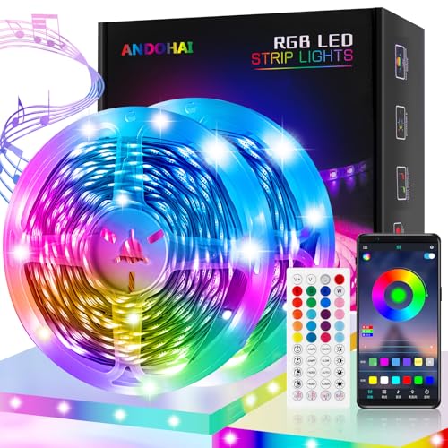 ANDOHAI 100FT Led Lights Room Decor, Led Lights Strip for Bedroom with Music Sync Color Changing, Led Strip Lights with App&Remote Control, Lumiere Led Pour Chambre Lights, Led Light Strip for Home