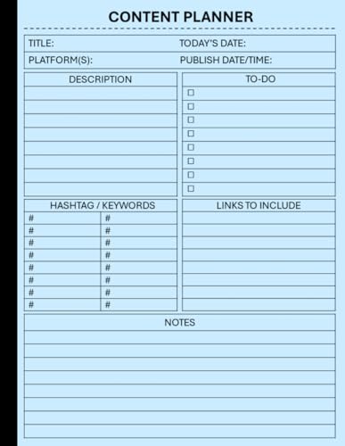 Social Media Content Planner: Organizer and Notebook for Tracking Your Social Media Content, Gift Idea for Managers, Influencers and Content Creators, 120 Pages 8.5 x 11 Inch