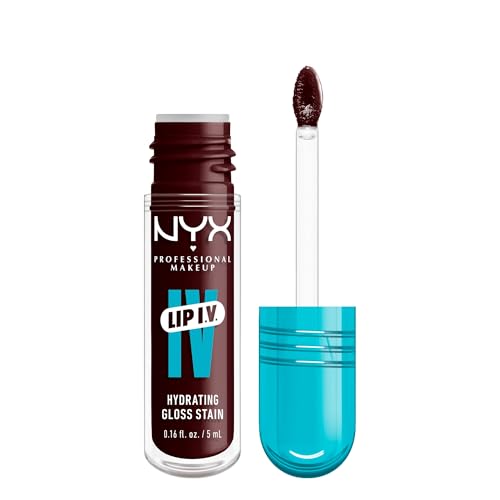 NYX Professional Makeup Lip IV Hydrating Gloss Stain, Lip Gloss, Infused with VITAMINS & COCONUT WATER, Up to 12HR Hydration, High Pigment, Wet Shine Finish, Shade: Water 'Bout Wine?
