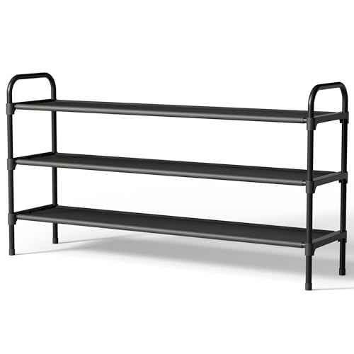 Kitsure Extra-Long Shoe Rack for Closet, Shoe Organizer for Front Door Entrance, Stackable Shoe Shelf, Detachable Closet Organizers and Storage, Black, 39.0" x 11.8" x 23.2"