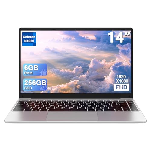 bvate 14" Laptop Win 11 256GB SSD Up to 1TB SSD Expand Celeron N4020 Up to 2.8Ghz Dual-Core Processor 6GB DDR4 1920x1080 FHD Dual WiFi BT4.2 with Webcam Keyboard Protect Flim for Business-Silver