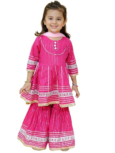 LITTLE GINNIE Cotton Kurta Sharara Set for Girls 5-6 Years -Ethnic Wear for Kids Girls - Pink