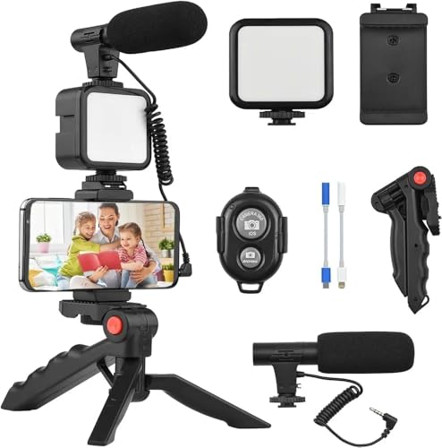 Fire Turtle Vlogging kit 6 in 1 Combo (Shotgun Microphone, Selfie Light, Tripod Stand, Mobile Holder, Shock Mount, Noise Cancellation Foam) Vlog Kit for Recording/YouTube/Reels & Photography