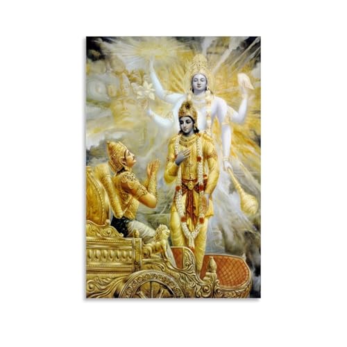 Lord Krishna And Arjun Mahabharata Hindu Art Religion Mythology God, Vintage Art Drawing Style, Poster Canvas Wall Art Prints for Wall Decor Room Decor Bedroom Decor Gifts 08x12inch(20x30cm) Unframe
