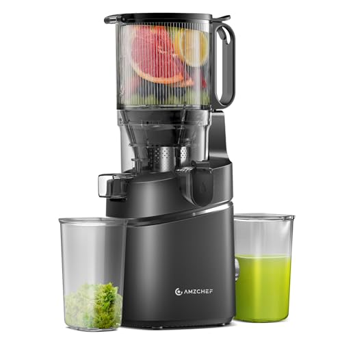 AMZCHEF Automatic Cold Press Juicer Machines 250W Liberate Your Hands - 135MM Opening and 1.8L Capacity Slow Juicers for Whole Fruit and Vegetable, with Triple Filter, Safety Lock, Classic Black