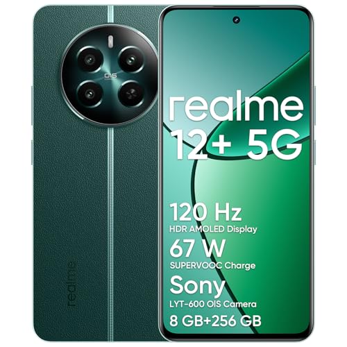 realme 12+ 5G Cellphone Smartphone 8+256GB with NFC, Dual SIM Card, Chipset Dimensity 7050 5G, AMOLED Display up to 120Hz, Smart Touch Rainproof, SUPERVOOC up to 67W, Green