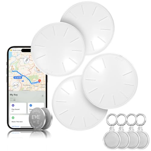 Air Tags-4 Pack Key Tracker Item Finders Work with Apple Find My(iOS Only),Bluetooth Tracker Tag for Luggage,Key,Backpack,Replaceable Battery Key Finder Smart Tag with 4 Waterproof Cases and Keychains