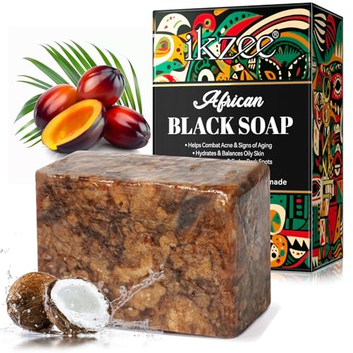 African Black Soap, Organisch Afrikanische Schwarze Seife 100g, Afrikanische Seife Gegen Akne Und Dunkle Flecken, Rohe Schwarze Seife Für Alle Hauttypen - Gesicht, KöRper, Haare