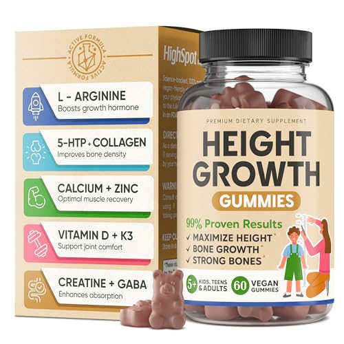 Height Growth Increase Vitamin Gummies, Calcium, Magnesium, Zinc, Ashwagandha, Glucosamine Grow Tall Supplement, Multivitamin for Kids, Teens, Adults