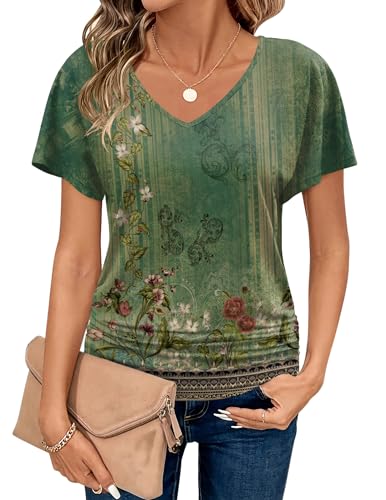 Zeagoo Womens V Neck Short Sleeve Ruched T Shirts Fashion Summer Flattering Tops Casual Tunic Blouse XXL