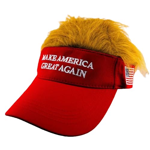 Buckets of Hats Trump MAGA Make America Great Again Funny Visor Cap with Hair Red