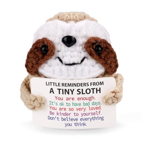 Inspirational Positive Crochet Sloth, 2.76 Inch Cute Positive Potato Handmade Emotional Support Animals Funny Encouragement Knitted Sloth with Encouraging Card Doll Gift for Birthday Home Decor