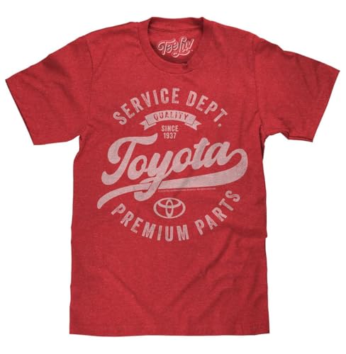 Tee Luv Men's Faded Toyota Service Department Premium Parts Car Logo T-Shirt, Red Heather, XL