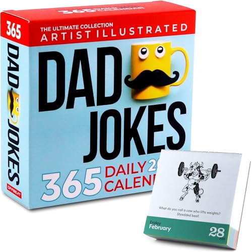 Dad Jokes Desk Calendar 2025 - 365 Daily Jokes Calendar with Artist Illustrations & Puzzles - Unique Gift for Dad and Kids, Desk or Wall, Page A Day, White Elephant Gifts, Dad Gifts, Gifts for Men, Stocking Stuffers