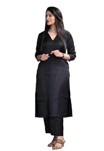 Try Luck Fashion Women's Kurtas & Kurtis Rayon Kurta & Pant Set for Casual & Festiv wear Kurta Set Kurta & Kurti Set (in, Alpha, 2XL, Regular, Standard, Black)