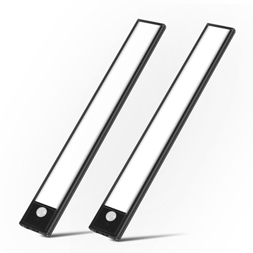 3-Tone Eye-Care Cabinet Light | 80 LED Motion Sensor & Magnetic Mount | USB-C Rechargeable 3 Modes | IP44 Waterproof for Kitchen/Stairs/Basement Lighting 2-Pack-Black-7.87 inch