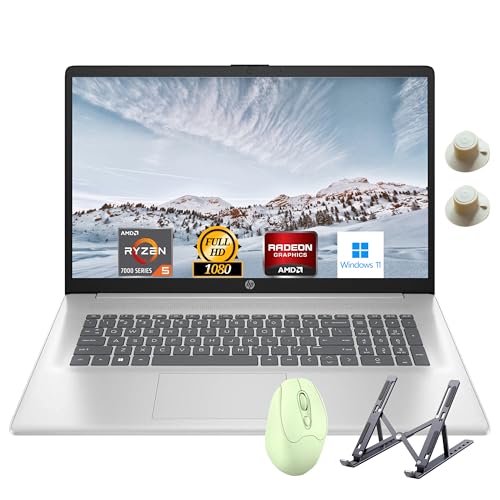 HP 17.3" Laptop, Full HD (1920 * 1080) Display, AMD Ryzen 5 Processor (Beats i7-11370H), 32GB RAM, 1TB SSD, Windows 11 Home, Webcam, Wi-Fi, Bluetooth, Natural Silver, Alpacatec Accessory
