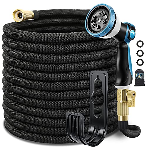 Relxitl Garden Hose 100FT, Upgraded Expandable Water Hose with 10 Function Sprayer Nozzle Flexible Outdoor Yard Leak Proof（Black，100FT