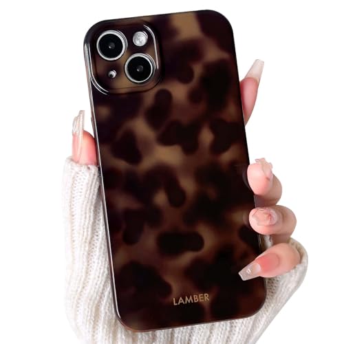 NITITOP Compatible with iPhone 15 Case Cute Stylish Leopard Print Brown Amber Aesthetic Tortoise Design for Women Girls Men Soft TPU Shockproof Protective Cover - Brown