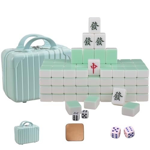 VPH Wei Hui 42mm Home Chinese Mahjong Gradient Green Mahjong 144 Pcs Suitcase with Tablecloth