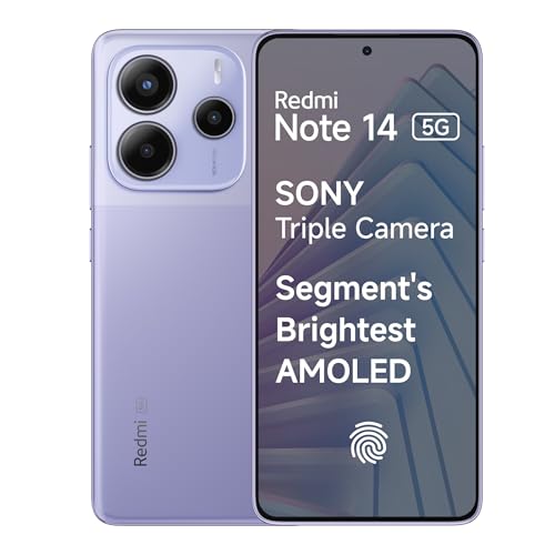 Redmi Note 14 5G (Phantom Purple, 8GB RAM 128GB Storage) | Global Debut MTK Dimensity 7025 Ultra | 2100 nits Segment Brightest 120Hz AMOLED | 50MP Sony LYT 600 OIS+EIS Triple Camera