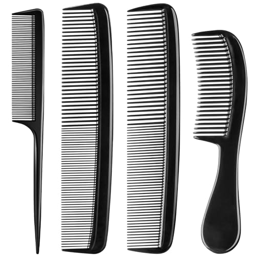 4 Piece Professional Black Comb Set, Premium Hair Comb, Fine Tooth Tail Combs and Styling Comb for Men and Women, Perfect for Parting, Teasing, Hairdressing, and Everyday Styling