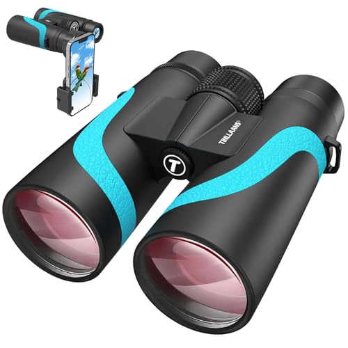 Tinllaans 15x55 HD Binoculars for Adults, High Powered, Large View, BAK4 Prism, Waterproof, Lightweight for Bird Watching, Hiking, Travel, Cruise Trip with Phone Adapter (Blue)