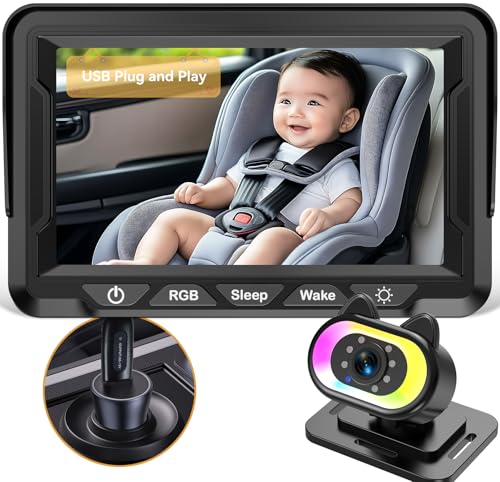 Wkzay Baby Car Camera HD 1080P - 150° Wide Angle, Night Vision, Adjustable View, LED Lights, Easy Installation, Infant Safety, Rear Seat Monitoring for Car Travel