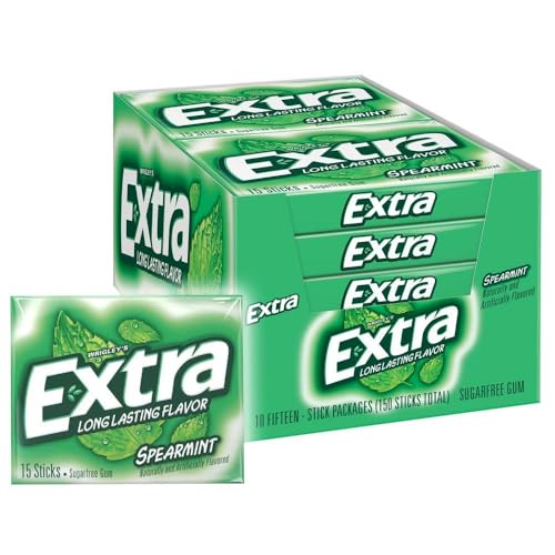 Extra Chewing Gum Long Lasting Flavor Spearmint 15-Sticks, 40.5 g, Pack of 10