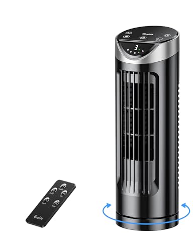 Grelife Turmventilator mit Fernbedienung, 13" Ventilator Leise mit 3 Modi 3 Geschwindigkeiten, 90° Oszillierend Tischventilator, 8-Std-Timer, LED-Anzeige, Geeignet für Wohnzimmer, Schlafzimmer, Büro