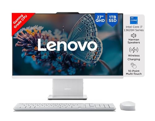 Lenovo IdeaCentre AIO 13th Gen Core i7-13620H 27" QHD IPS (32GB RAM/1TB SSD/Windows11/Office 2021/3Wx2 Harman Speaker/Touchscreen/Wireless EOS Keyboard & Mouse, Grey), F0HM00GQIN All-in-One Desktop