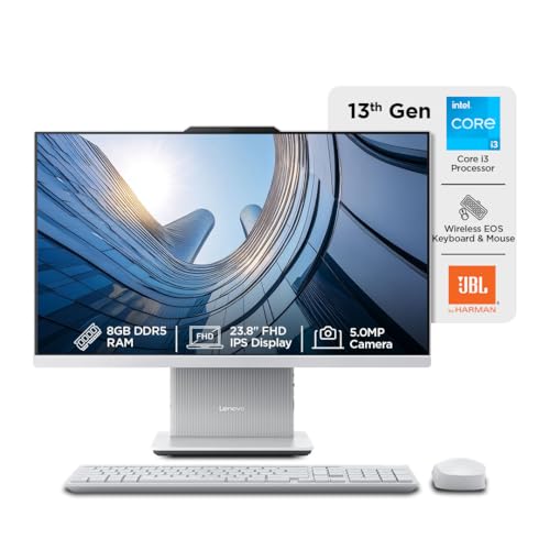 Lenovo IdeaCentre AIO 13th Gen Core i3-1315U 24" FHD IPS (8GB RAM/512GB SSD/Windows11/Office 21/3Wx2 Harman Speakers/Alexa Built-in/Wireless EOS Keyboard & Mouse, Grey), F0HN00FWIN All-in-One Desktop