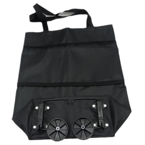 Foldable Grocery Bag with Wheel Shopping Cart Trolley Bag with Handle Large Reusable Oxford Cloth Rolling Black